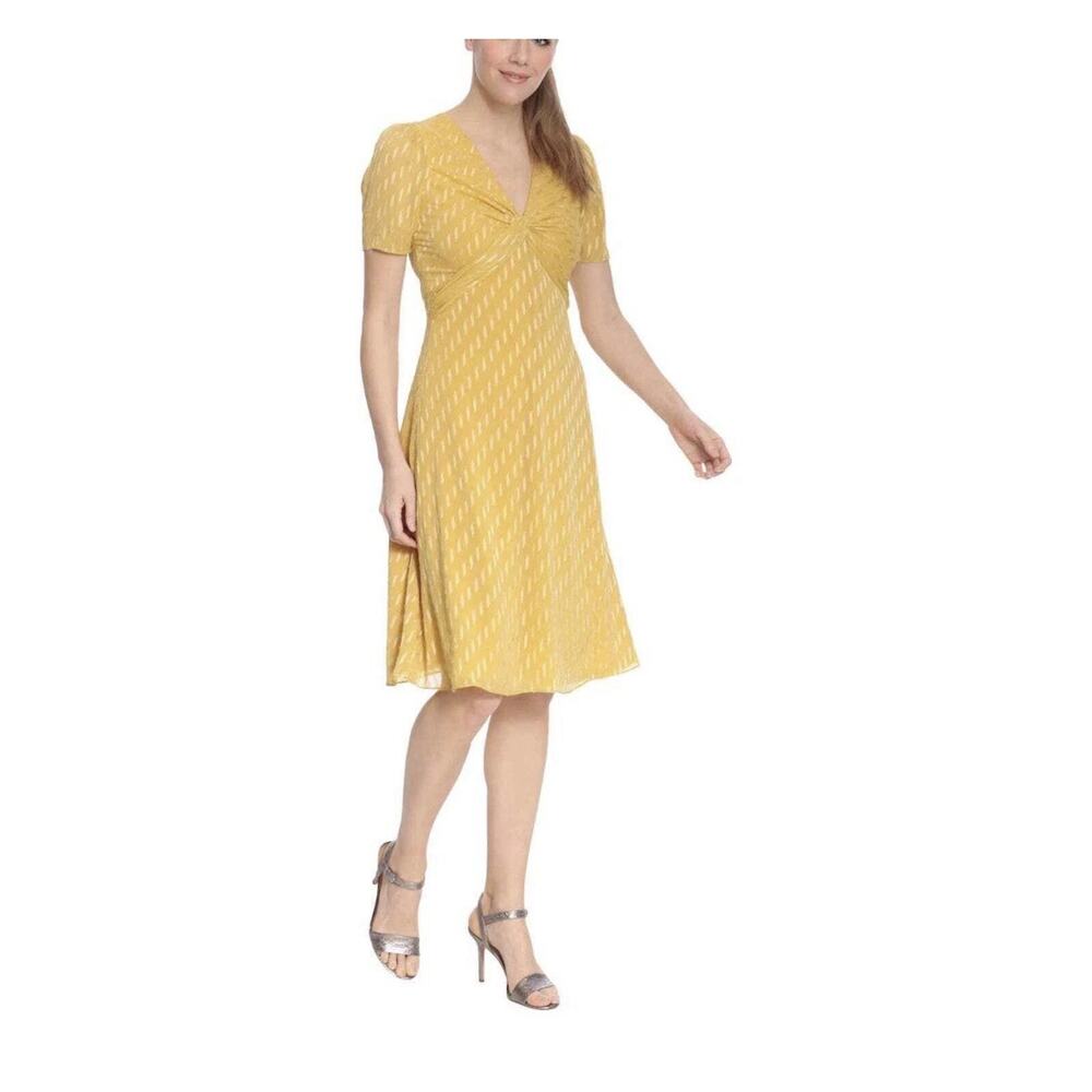 London Times Iris Dress Women's Size 10 Topaz Yellow Gold Shiny Short Sleeve NWT